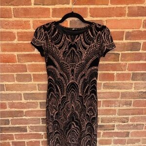Jump‎ Black and rose gold Art Deco Midi Dress